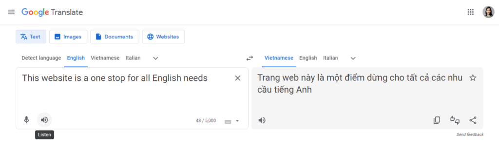 Google Translate giúp học phát âm tiếng Anh.